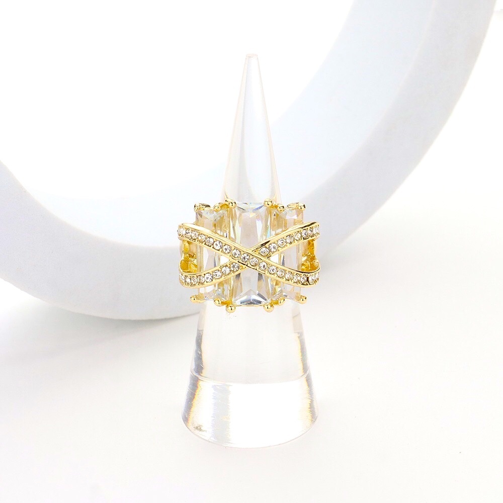 Gold Plated CZ Stone Embellished Stretch Infinity Ring